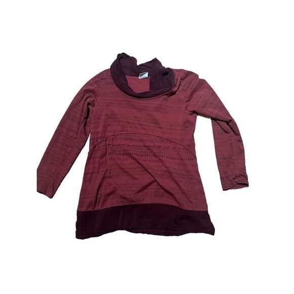 CMC Color Me Cotton Mixed Media Burgundy & Rust 100% Cotton Empire Waist Tunic W - Picture 2 of 5